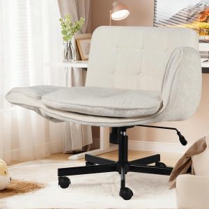 VividGreen Criss Cross Chair with 5-level Folding Armrest, Comfortable Adjustable Swivel Vanity Chair for Home, Make Up, Bed Room, Office, Accent (White)