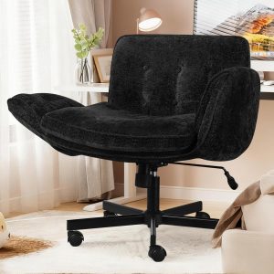 VividGreen Criss Cross Chair with 5-level Folding Armrest, Comfortable Adjustable Swivel Vanity Chair for Home, Make Up, Bed Room, Office, Accent (Black)