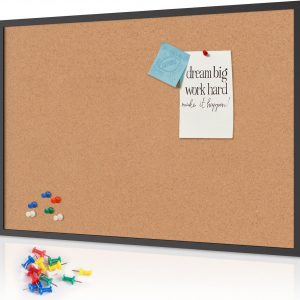 VividGreen 46" x 32" Cork Bulletin Board with Wood Frame, Wall and Office Decor for School, Home & Office, Black