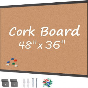 VividGreen 48" x 36" Cork Bulletin Board with Wood Frame, Wall and Office Decor for School, Home & Office, Black