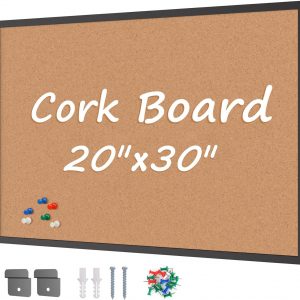 VividGreen 30" x 20" Cork Bulletin Board with Wood Frame, Wall and Office Decor for School, Home & Office, Black
