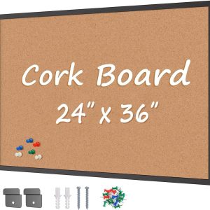 VividGreen 36" x 24" Cork Bulletin Board with Wood Frame, Wall and Office Decor for School, Home & Office, Black