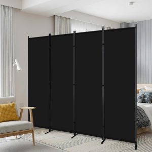VividGreen 88''W Folding Room Divider for Room Separator,Freestanding 4 Panel Room Divider Panel Privacy Screen for Dorm Studio Office, Black