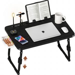 VividGreen Laptop Desk for Bed, Adjustable Laptops Stand,Laptop Bed Desk Tray with Storage Drawer and Cup Holder,Black
