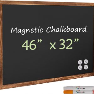 VividGreen 46" x 32" Wood Frame Magnetic Chalkboard Sign, Rustic Wood Framed Chalk Board for Wedding, Kitchen, Bar, Restaurant, Menu & Home Decor