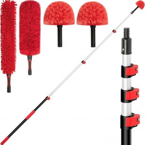 VividGreen 20 Ft High-Reach Duster Kit with 5-12FT Extendable Pole,Cobweb Duster,Chenille Ceiling Fan Duster,Microfiber Feather Duster