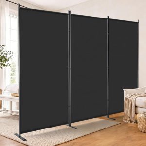 VividGreen 103''W Folding Room Divider for Room Separator,Freestanding 3 Panel Room Divider Panel Privacy Screen for Dorm Studio Office, Black