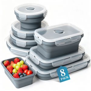 Surprizo Collapsible Silicone Food Storage Container Set(8 Pack INDIGO)