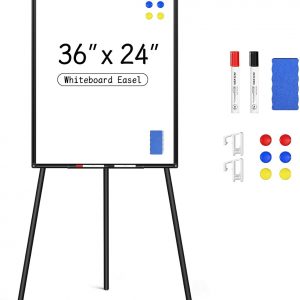 VividGreen 36" x 24" Portable Magnetic Dry Erase Whiteboard Easel Stand, 44"-66" Height Adjustable, for School Office and Home, Black
