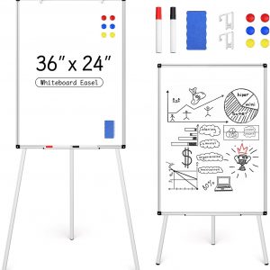 VividGreen 36" x 24" Portable Magnetic Dry Erase Whiteboard Easel Stand, 44"-66" Height Adjustable, for School Office and Home, Silver