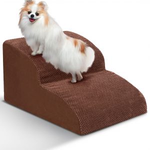 Heeyoo Adjustable 2-Step Foam Pet Steps, Brown