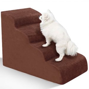 Heeyoo Non-Slip 4-Step High-Density Sponge Pet Steps, Brown