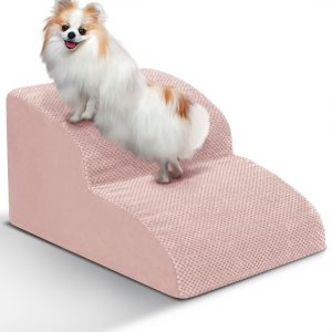 Heeyoo Non-Slip 2-Step Foam Pet Stairs, Pink