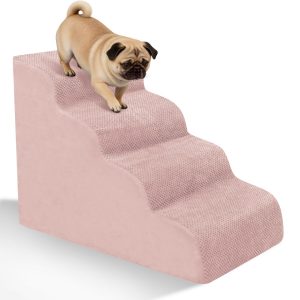 Heeyoo Assembled 4-Step High-Density Sponge Pet Steps, Pink