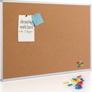VividGreen 46" x 32" Cork Bulletin Board with Aluminum Frame,Wall and Office Decor for School,Home & Office,Silver