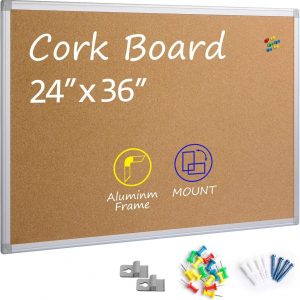 VividGreen 36" x 24" Cork Bulletin Board with Aluminum Frame,Wall and Office Decor for School,Home & Office,Silver
