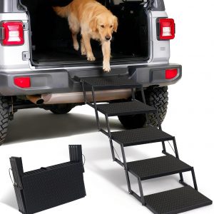 Heeyoo Lightweight 5-Step Metal Pet Stairs with Stainless Carabiner, Black