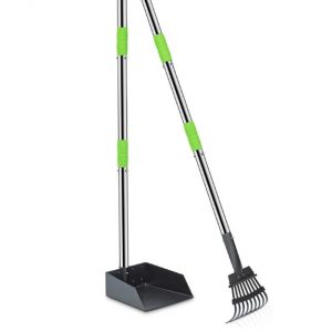 Heeyoo Dog Pooper Scooper, 2 Pack Adjustable Long Handle, Silver Green