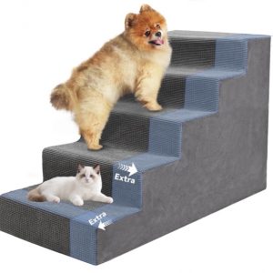 Heeyoo Non-Slip 5-Step High-Density Sponge Pet Stairs with Removable Washable Cover, Gray