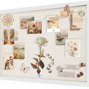 VividGreen 30" x 20" Bulletin Board with Linen Wooden Frame Cork Board with 20 Pushpins, Wall and Office Decor for School, Home & Office, White