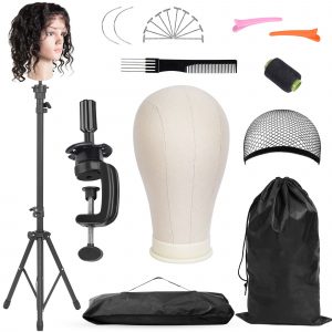 VividGreen 57" Wig Stand with Mannequin Head for Hair Styling Practice Display Wigs Making Tripod Stand with T Pins Set