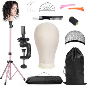 VividGreen 57" Wig Stand with Mannequin Head for Hair Styling Practice Display Wigs Making Tripod Stand with T Pins Set