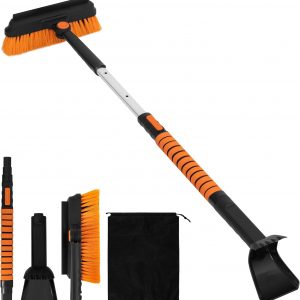 VividGreen 40" Ice Scrapers for Car Windshield, 3 in 1 Sturdy Snow Brush with Squeegee, Extendable Aluminum Handle, 180?? Pivoting Snow Scraper for Car, Truck, SUV