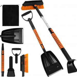 VividGreen 40" Ice Scrapers, Snow Shovel for Car Windshield, 5 in 1 Sturdy Snow Brush with Squeegee, Extendable Aluminum Handle, 180?? Pivoting Snow Scraper for Car, Truck, SUV